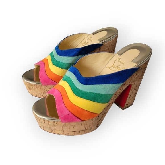 Christian Louboutin O Sister Rainbow Suede Platform Heel Slide Pumps 35 US 5 - Picture 3 of 17